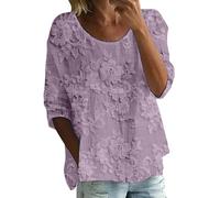 Shirts Damen Sommer T-Shirt Mit Print Halbarm Rundhalsausschnitt 3/4-Ärmel Lockeres In Großer Größe3 Blusenshirt Leinenbluse Langarm Bluse Leinen Oversize Shirt T Lang Blusen Kurzarm Elegant Lila 5XL