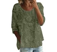 Shirts Damen Sommer T-Shirt Mit Print Halbarm Rundhalsausschnitt 3/4-Ärmel Lockeres In Großer Größe3 Blusenshirt Leinenbluse Langarm Bluse Leinen Oversize Shirt T Lang Blusen Kurzarm Elegant Grün 3XL