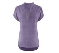 Shirts Damen Sommer Und Bequemes Kurzarm-T-Shirt Baumwollimitat Mit Aufgedrucktem Preis Leinen T Shirt Leinenbluse Pullover Kurzarm Oversize Bluse T-Shirt Große Größen Tshirt Eng Oversized Lila S