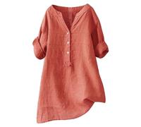 Shirts for Women Buttons V Neck Long Sleeve Tops Dressy Blouses Casual Loose Comfy Tunic Clothes (Orange, M)