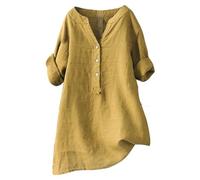Shirts for Women Buttons V Neck Long Sleeve Tops Dressy Blouses Casual Loose Comfy Tunic Clothes (Yellow, XXL)