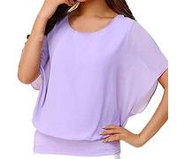 Shirts für Frauen Bluse Ärmel Damen Chiffon T Shirt Ärmel Casual Top Kurz Lose Batwing Damen Bluse, violett, M