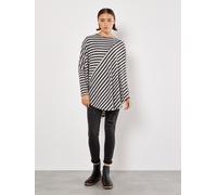 Shirttop APRICOT "gestreiftes Jersey-Top", Damen, Gr. XS (34), grau, Jersey, Obermaterial: 95% Polyester PES. 5% Elasthan EL., gestreift, lang, Rundhals, Tops Shirttop, mit asymmetrischem Saum (497413