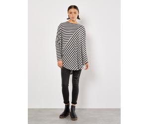Shirttop APRICOT "gestreiftes Jersey-Top", Damen, Gr. XS (34), grau, Jersey, Obermaterial: 95% Polyester PES. 5% Elasthan EL., gestreift, lang, Rundhals, Tops Shirttop, mit asymmetrischem Saum (497413