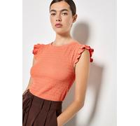 Shirttop APRICOT "Top", Damen, Gr. L (40), rot (koralle), Obermaterial: 98% Polyester PES. 2% Elasthan EL., uni, Normale Länge, Tops Shirttop, mit Rüschenärmeln (33853220-40) koralle