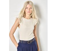Shirttop APRICOT "Top", Damen, Gr. XL (42), beige (stein), Obermaterial: 98% Polyester PES. 2% Elasthan EL., uni, Normale Länge, Tops Shirttop, mit Rüschenärmeln (56732608-42) stein