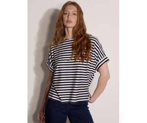 Shirttop APRICOT "Weiches Jersey-T-Shirt", Damen, Gr. XS (34), blau (navy), Strick, Obermaterial: 80% Viskose CV. 16% Polyamid PA. 4% Elasthan EL., gestreift, hüftlang, Gerade, Tops Shirttop, mit Stre
