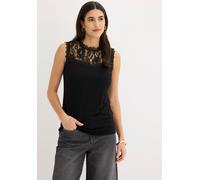 Shirttop BONPRIX, Damen, Gr. 32/34 (XS), schwarz, Jersey, Obermaterial: 95% Viskose, 5% Elasthan. Spitze: 100% Polyester, unifarben, schmal hüftlang, hoch geschlossener Ausschnitt, Tops Shirttop, körp