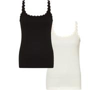 Shirttop BONPRIX, Damen, Gr. 36/38 (S), schwarz (cremeweiß, schwarz), Jersey, Obermaterial: 100% Baumwolle, slim fit, Tops Shirttop, modischer Stil, Slim fit Passform, ohne Ärmel, mit Spitzenborte, To