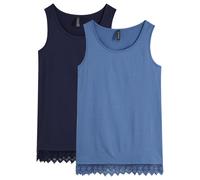 Shirttop BONPRIX, Damen, Gr. 40/42 (M), jeansblau, dunkelblau, Obermaterial: 100% Baumwolle. Spitze: 100% Baumwolle, bequem, Tops Shirttop, bequeme Passform, zarte Spitzenborte am Saum, taillierter Sc