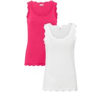 Shirttop BONPRIX, Damen, Gr. 40/42 (M), pink (dunkelpink, wollweiß), Jersey, Obermaterial: 95% Viskose, 5% Elasthan. Spitze: 90% Polyamid, 10% Elasthan, mehrfarbig, unifarben, slim fit hüftbedeckend, 