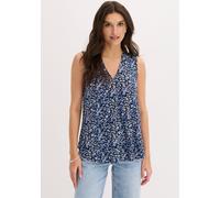Shirttop BONPRIX, Damen, Gr. 44/46 (L), blau (blau geblümt), Obermaterial: 95% Viskose, 5% Elasthan, bequem, Tops Shirttop, mit V-Ausschnitt, mit eingelegter Falte, ärmellos (49171328-44) blau geblümt
