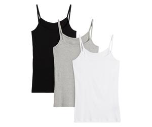 Shirttop BONPRIX, Damen, Gr. 48/50 (XL), weiß, hellgrau meliert, schwarz, Jersey, Obermaterial: 90% Baumwolle, 10% Viskose, tailliert, Tops Shirttop, taillierte Passform, ohne Ärmel, aus leichtem Baum
