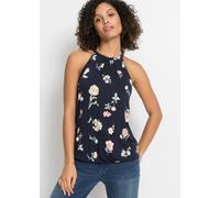 Shirttop BONPRIX "Top aus Viskose-Mix", Damen, Gr. 40/42 (M), blau (blau geblümt), Jersey, Obermaterial: 95% Viskose, 5% Elasthan, bedruckt, geblümt, figurumspielend hüftbedeckend, amerikanischer Auss