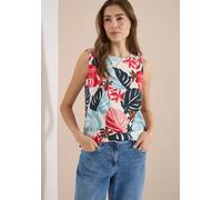 Shirttop CECIL, Damen, Gr. S (38), light alabaster weiß, Jersey, Obermaterial: 50% Baumwolle, 50% Modal, bedruckt, geblümt, hüftbedeckend, Rundhals, Tops Shirttop, Sommertop mit Rundhals und Blätterpr