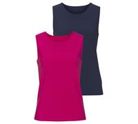 Tanktop LASCANA "aus elastischer Baumwoll-Modal-Qualität", Damen, Gr. 44/46, bunt (hibiskus, navy), Single Jersey, Obermaterial: 50% Baumwolle, 45% Modal (TENCEL™), 5% Elasthan, unifarben, Basic, bequ