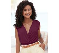 Shirttop LASCANA, Damen, Gr. 40/42, lila (aubergine, burgunder), Jersey, Obermaterial: 95% Viskose, 5% Elasthan, unifarben, figurbetont hüftlang, tiefer V-Ausschnitt, Tops Shirttop, mit dezenten Raffu