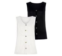 Shirttop LASCANA "mit Zierknopfleiste", Damen, Gr. 48/50, beige (creme, schwarz), Single Jersey, Obermaterial: 65% Polyester (REPREVE), 35% Viskose, unifarben, Basic, figurumspielend, V-Ausschnitt, To