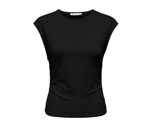 Shirttop ONLY "ONLMIRA CAPSL RUCHING TOP JRS NOOS", Damen, Gr. XL, schwarz, Jersey, Obermaterial: 95% Baumwolle, 5% Elasthan, unifarben, regular fit normal, Rundhals, Tops Shirttop, Baumwollmischung,