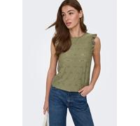 Shirttop ONLY "ONLSMILLA S/L FRILL TOP JRS", Damen, Gr. M, grün (mermaid pattern:jo smilla), Jersey, Obermaterial: 95% Polyester, 5% Elasthan, unifarben, regular fit normal, Rundhals, Tops Shirttop, M