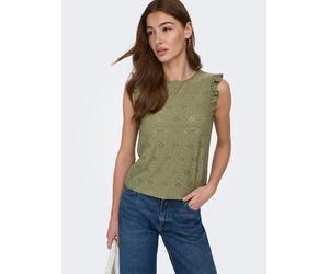 Shirttop ONLY "ONLSMILLA S/L FRILL TOP JRS", Damen, Gr. M, grün (mermaid pattern:jo smilla), Jersey, Obermaterial: 95% Polyester, 5% Elasthan, unifarben, regular fit normal, Rundhals, Tops Shirttop, M