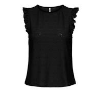Shirttop ONLY "ONLSMILLA S/L FRILL TOP JRS", Damen, Gr. XS, schwarz (schwarz pattern:jo smilla), Jersey, Obermaterial: 95% Polyester, 5% Elasthan, unifarben, regular fit normal, Rundhals, Tops Shirtto
