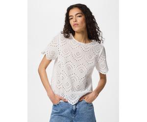 Shirttop PIECES "PCVILDE SS TOP WVN NOOS", Damen, Gr. M, hellweiß, Obermaterial: 100% Baumwolle, unifarben, regular fit normal, Rundhals, Tops Shirttop, mit Allover-Lochstickerei (65428410-M) hellweiß