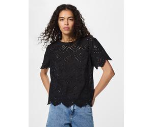 Shirttop PIECES "PCVILDE SS TOP WVN NOOS", Damen, Gr. XS, schwarz, Obermaterial: 100% Baumwolle, unifarben, regular fit normal, Rundhals, Tops Shirttop, mit Allover-Lochstickerei (44392652-XS) schwarz