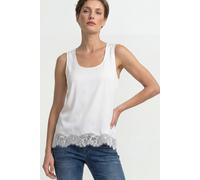 Shirttop RICHROYAL, Damen, Gr. 34, pearl weiß, Web, Obermaterial: 96% Polyester, 4% Elasthan, unifarben, normal normal, Rundhals, Tops Shirttop, mit Spitzenbesatz am Saum, edle Satin-Optik (50311606-3
