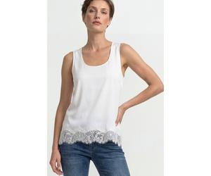 Shirttop RICHROYAL, Damen, Gr. 40, pearl weiß, Web, Obermaterial: 96% Polyester, 4% Elasthan, unifarben, normal normal, Rundhals, Tops Shirttop, mit Spitzenbesatz am Saum, edle Satin-Optik (50311606-4