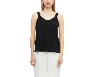 Shirttop S.OLIVER, Damen, Gr. 34, schwarz, Jersey, Obermaterial: 100% Baumwolle, unifarben, normal hüftbedeckend, V-Ausschnitt, Tops Shirttop, Sommertop mit Knoten-Detail (85669439-34) schwarz