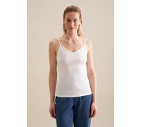 Trägertop SEIDENSTICKER "Schwarze Rose", Damen, Gr. XL, weiß, 95% Baumwolle, 5% Elasthan, unifarben, regular fit, Tops Trägertop, Ohne Arm V-Neck Uni (28104612-XL) weiß