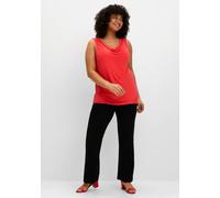 Shirttop SHEEGO, Damen, Gr. 50, rot (hummer), 95% Viskose, 5% Elasthan, unifarben, Wasserfallausschnitt, Tops Shirttop (72856145-50) hummer