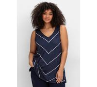 Shirttop SHEEGO, Damen, Gr. 56, blau (tiefblau, gestreift), 95% Viskose, 5% Elasthan, gemustert, mehrfarbig, V-Ausschnitt, Tops Shirttop (40617248-56) tiefblau, gestreift