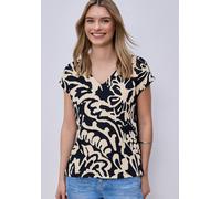 Shirttop STREET ONE, Damen, Gr. 36, beige (shadowed navy), Jersey, Obermaterial: 95% Viskose, 5% Elasthan, bedruckt, regular fit normal, V-Ausschnitt, Tops Shirttop, mit All-Over Print (93067411-36) s