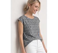 Shirttop STREET ONE, Damen, Gr. 36, clay sand, Jersey, Obermaterial: 65% Polyester, 35% Viskose, gemustert, tailliert hüftbedeckend, Rundhals, abgesteppte Kante, Tops Shirttop, Sommershirt im Ausbrenn