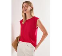 Shirttop STREET ONE, Damen, Gr. 36, salsa rot, Jersey, Obermaterial: 95% Viskose, 5% Elasthan, unifarben, hüftlang, Rundhals, Tops Shirttop, geraffte Ärmel, Schlitz am Ausschnitt, unifarben (20136552-