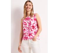 Shirttop STREET ONE, Damen, Gr. 36, sanftes weiß, Jersey, Obermaterial: 95% Viskose, 5% Elasthan, geblümt, regular fit hüftbedeckend, Rundhals, Tops Shirttop, Sommer top in Blumen-Optik und mit Schult