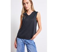 Shirttop STREET ONE, Damen, Gr. 38, blau (deepwater blau), Jersey, Obermaterial: 78% Polyester, 22% Viskose, unifarben, regular fit taillenbedeckt, V-Ausschnitt, Tops Shirttop, mit Spitze, Topseller (