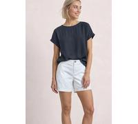 Shirttop STREET ONE, Damen, Gr. 38, blau (schwarzest blau), Jersey, Obermaterial: 95% Viskose, 5% Elasthan, unifarben, normal hüftbedeckend, Rundhals, Aufschlag, Tops Shirttop, 2-in-1 Sommershirt aus