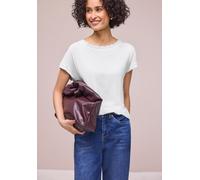 Shirttop STREET ONE, Damen, Gr. 38, sanftes weiß, Jersey, Obermaterial: 95% Viskose, 5% Elasthan, unifarben, regular fit normal, U-Boot-Ausschnitt, Tops Shirttop, mit Deko-Tape (68140428-38) sanftes w