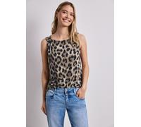 Shirttop STREET ONE, Damen, Gr. 38, timeless beige, Jersey, Obermaterial: 95% Viskose, 5% Elasthan, geblümt, regular fit hüftbedeckend, Rundhals, Tops Shirttop, Sommer top in Blumen-Optik und mit Schu