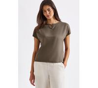 Shirttop STREET ONE, Damen, Gr. 40, beige (schwarz tumbled beige), Obermaterial: 95% Viskose, 5% Elasthan, unifarben, regular fit taillenbedeckt, U-Boot-Ausschnitt, Tops Shirttop, mit Cut-Out Detail (