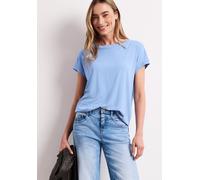 Shirttop STREET ONE, Damen, Gr. 40, drift blau, Jersey, Obermaterial: 95% Viskose, 5% Elasthan, unifarben, regular fit normal, U-Boot-Ausschnitt, Tops Shirttop, mit Deko-Tape (95974012-40) drift blau