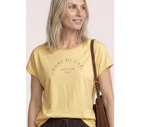 Shirttop STREET ONE, Damen, Gr. 40, gelb (soft gelb), Jersey, Obermaterial: 50% Baumwolle, 50% Modal, Glitzermuster, bedruckt, normal hüftbedeckend, Rundhals, abgesteppte Kante, Tops Shirttop, Sommers