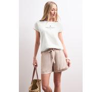 Shirttop STREET ONE, Damen, Gr. 40, sanftes weiß, Jersey, Obermaterial: 100% Baumwolle, bedruckt, normal hüftbedeckend, Rundhals, abgesteppte Kante, Tops Shirttop, Sommertop mit Wording (77073908-40) 