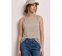 Shirttop STREET ONE, Damen, Gr. 42, beige (clay sand), Jersey, Obermaterial: 95% Viskose, 5% Elasthan, unifarben, regular fit normal, U-Boot-Ausschnitt, Tops Shirttop, mit Schnallen Detail (62108468-4
