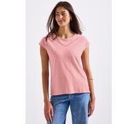 Shirttop STREET ONE, Damen, Gr. 42, blush peach, Jersey, Obermaterial: 50% Baumwolle, 50% Modal, unifarben, regular fit taillenbedeckt, Rundhals, Tops Shirttop, mit Deko-Tape (46989128-42) blush peach