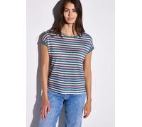 Shirttop STREET ONE, Damen, Gr. 42, grün (schwarz garden grün), Jersey, Obermaterial: 80% Polyester, 20% Viskose, gestreift, regular fit taillenbedeckt, Rundhals, Tops Shirttop, mit Streifenmuster (60