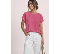 Shirttop STREET ONE, Damen, Gr. 42, pink (blush berry), Jersey, Obermaterial: 95% Viskose, 5% Elasthan, unifarben, normal hüftbedeckend, Rundhals, Aufschlag, Tops Shirttop, 2-in-1 Sommershirt aus Chif